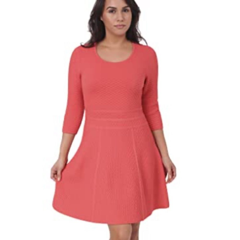 EVA LONGORIA Coral Knit Fit & Flare Dress